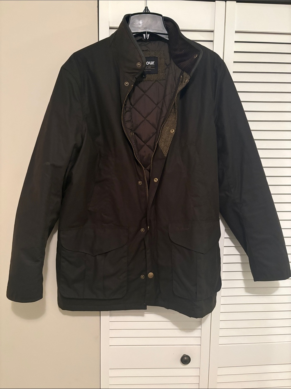 Barbour Hereford olive green Quilted-Lined Waxed Field Jacket